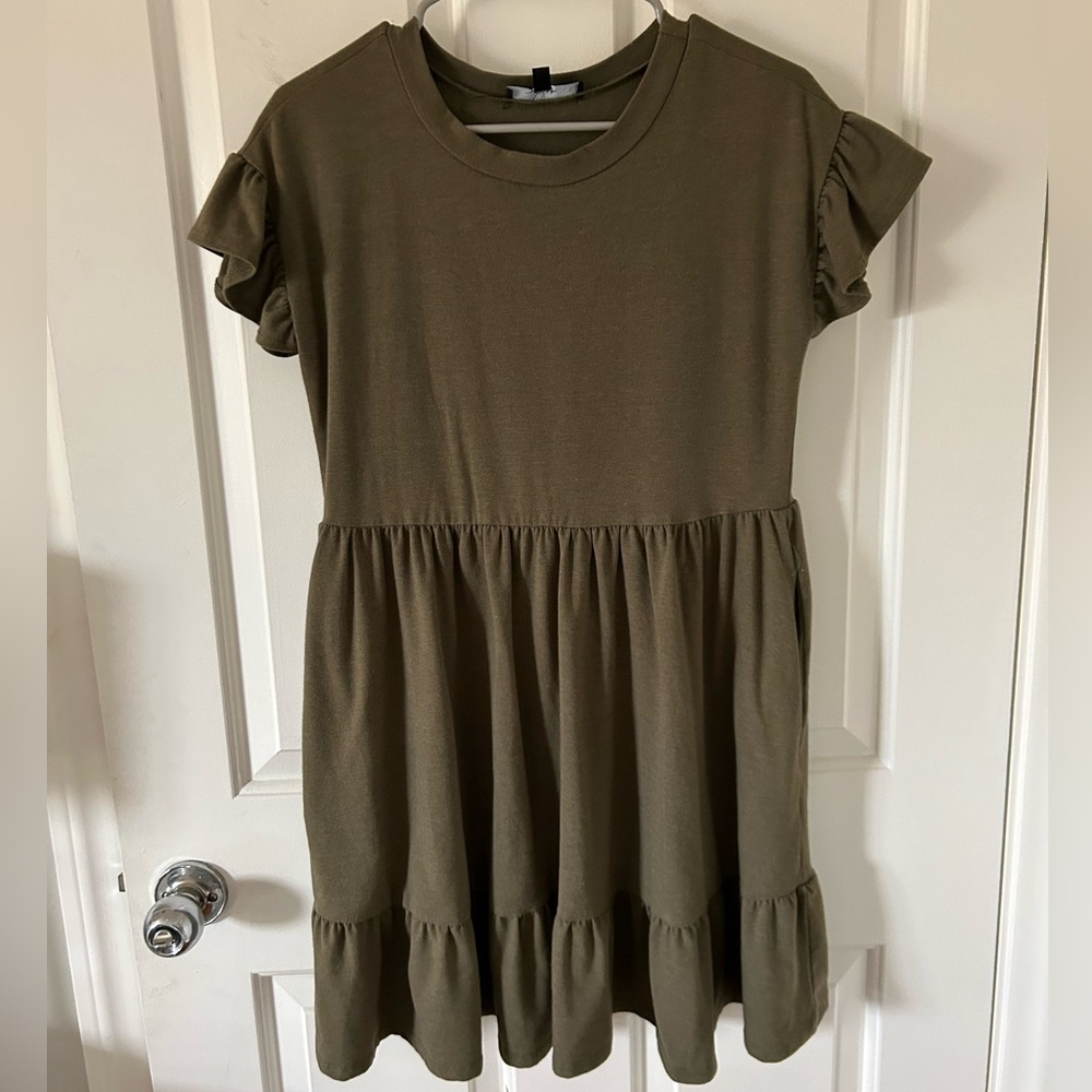 Olive green shift mini dress